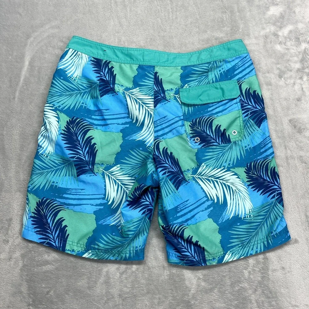 American‎ Eagle Shorts Mens L Green Blue Tropical Print Water Polo Board Surfing